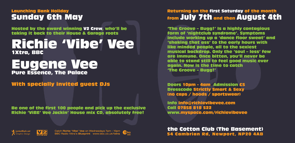 Promotional nightclub flyer design for Groove Bug, for Groove Bug
