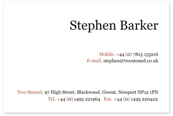 85 x 55mm Business Card back