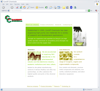 Cardiff Chemicals' first website, developed in 2007