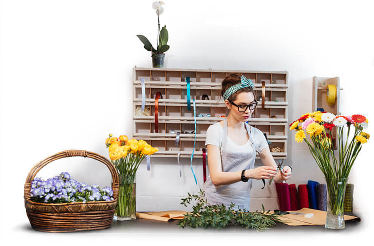 Florist preparing a bouquet