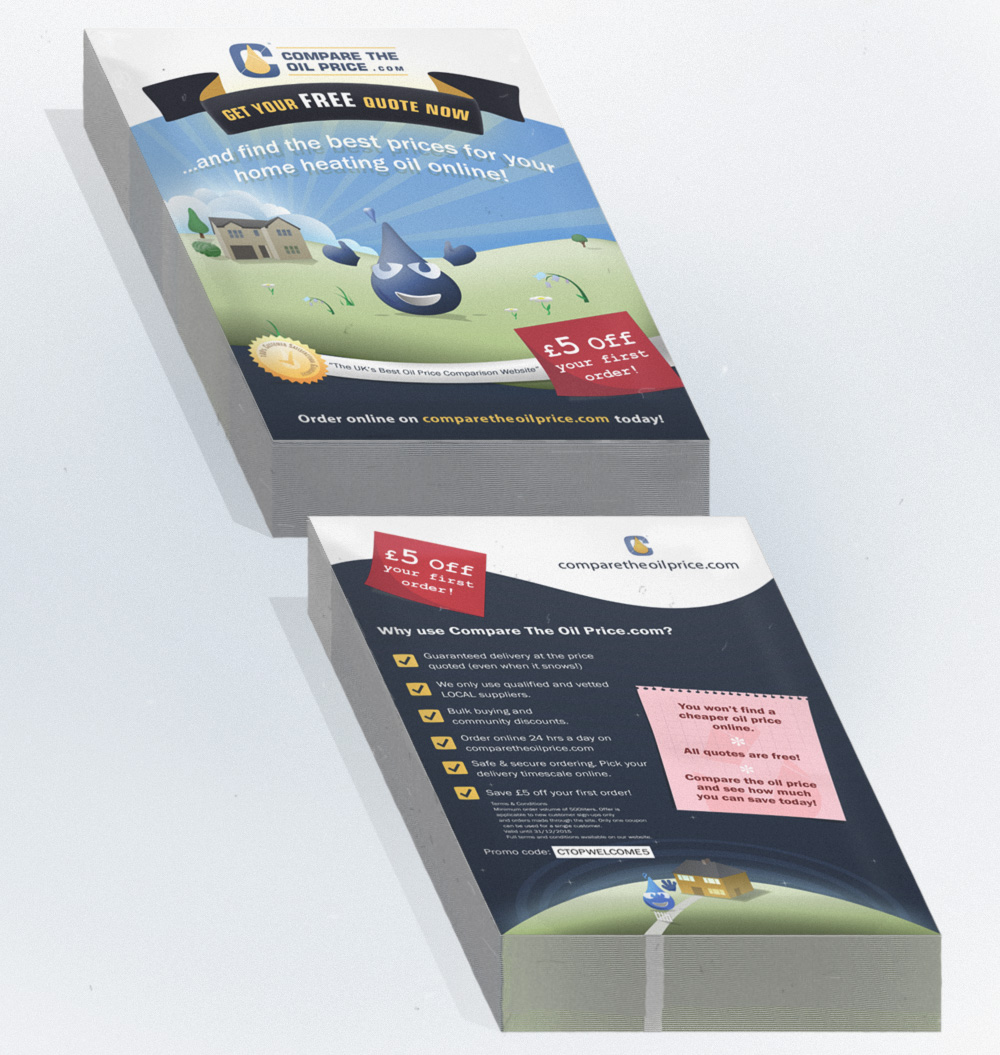 Promotional mail-out flyer CTOP website promotion and launch, for Compare The Oil Price Ltd.