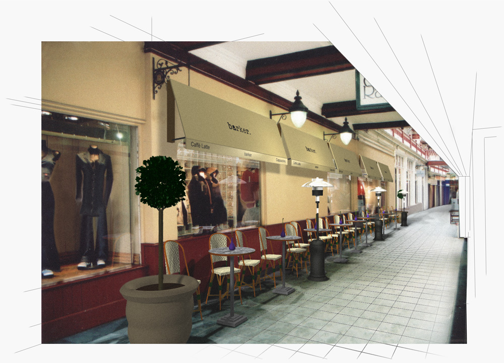High Street Arcade Visualisation of Coffee Barker Cardiff, for Vintage Tea & Coffee Co.