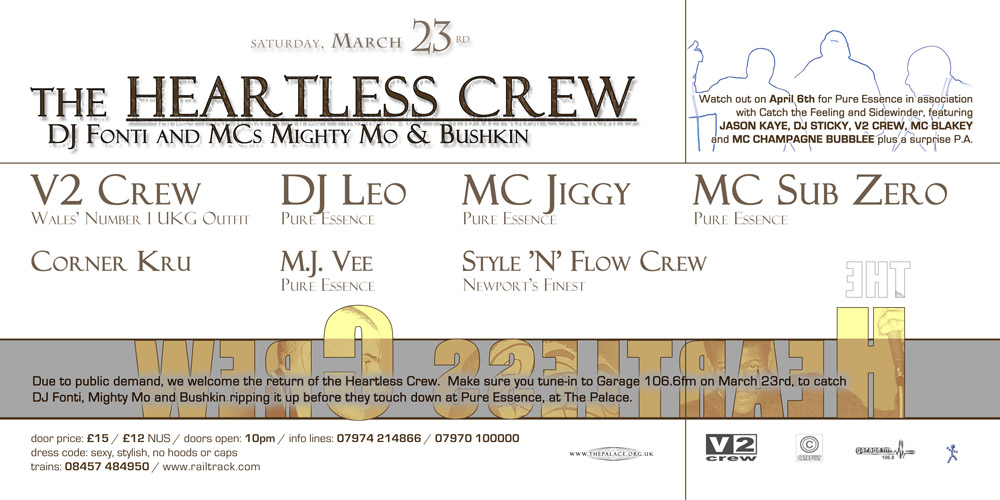 Club event, Heartless Crew and DJ EZ, for Pure Essence