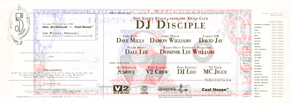 Promotional flyers for US house music nightclub, for Fifth Avenue