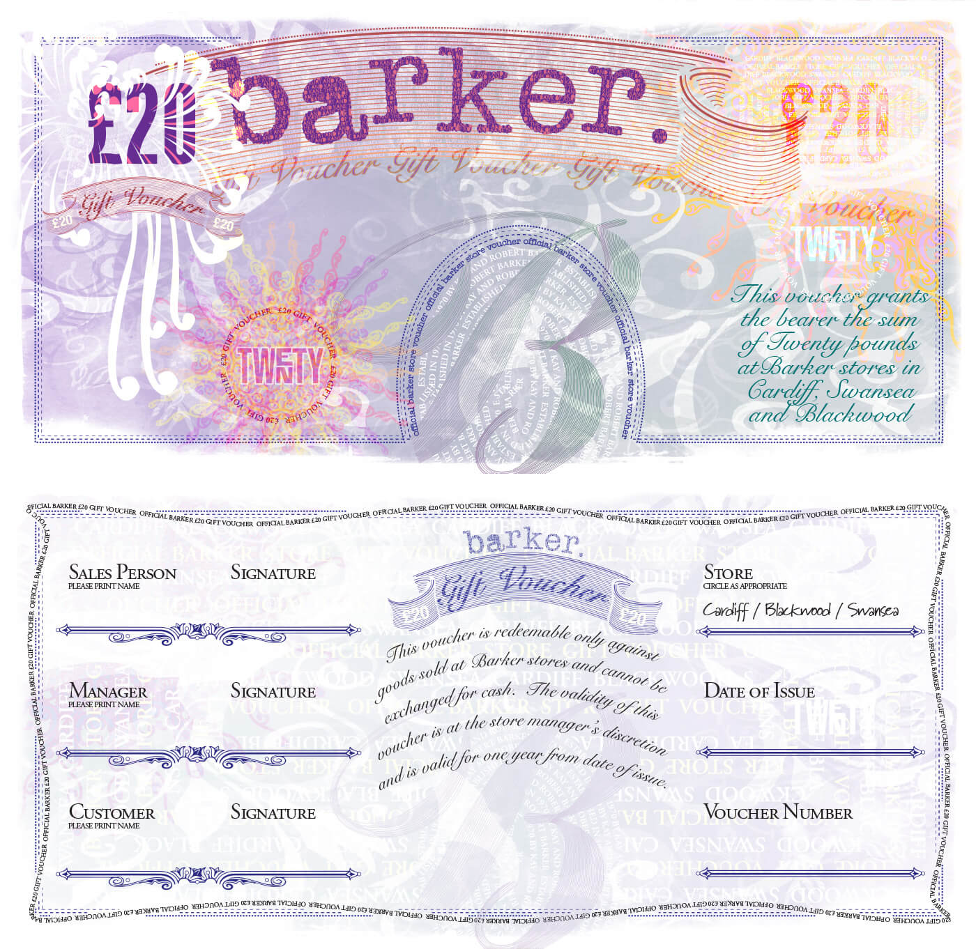 Gift voucher Barker clothing store promotion, for Robert Barker