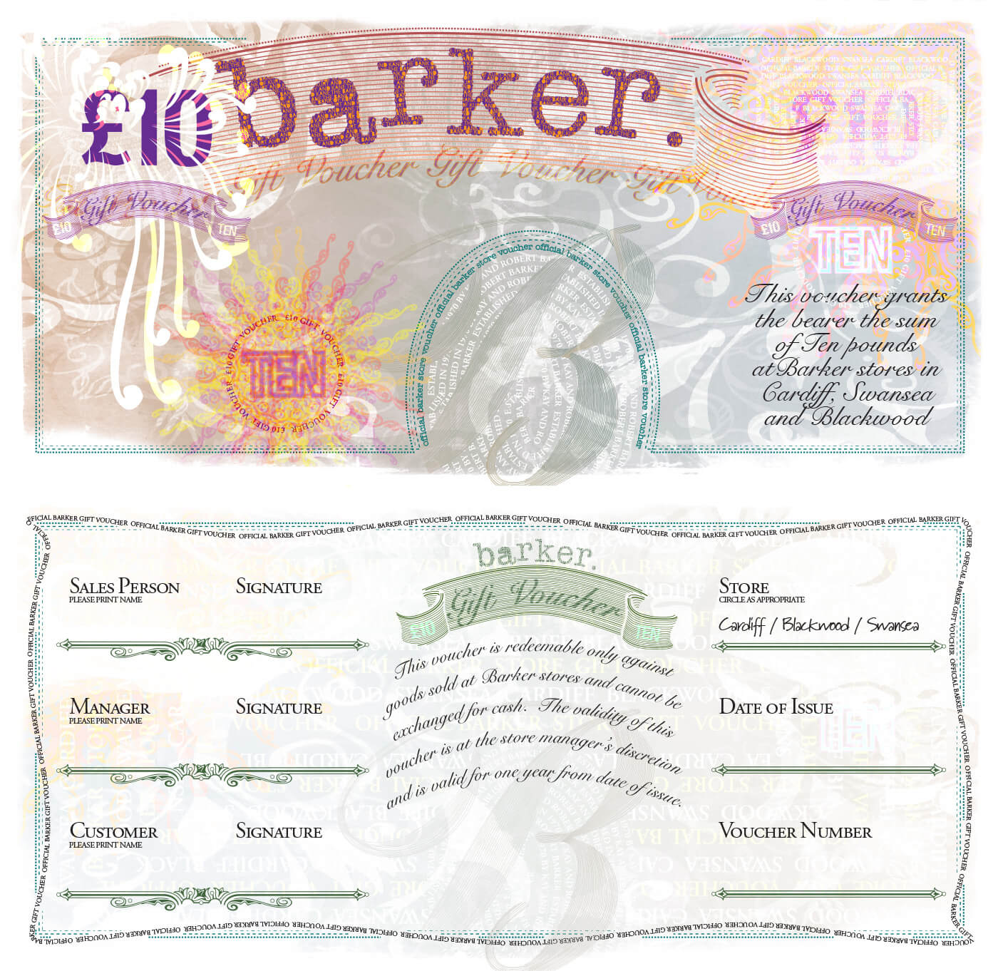 Gift voucher Barker clothing store promotion, for Robert Barker